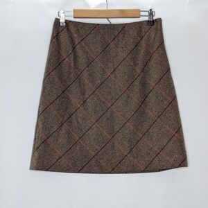 Ann Taylor Loft Skirt Sz 8P Petite Wool A Line Brown Check Dark Academia Library